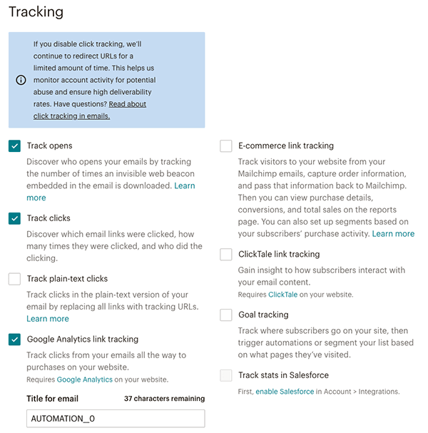 MailChimpステップメールの設定 Tracking